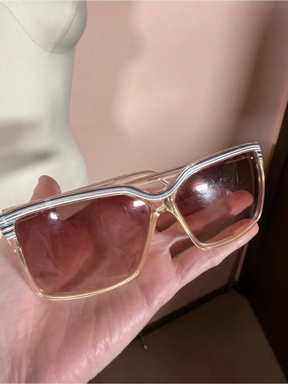 Vintage 1970's Blue white Clear plastic Oversized Grandma Sunglasses